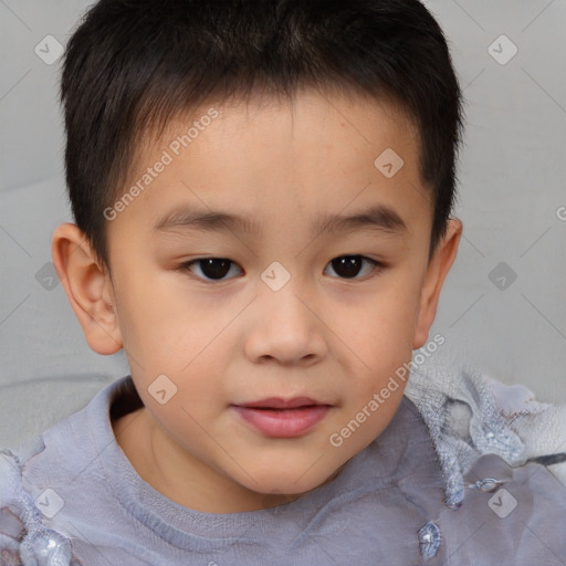 Joyful white child male with short  brown hair and brown eyes