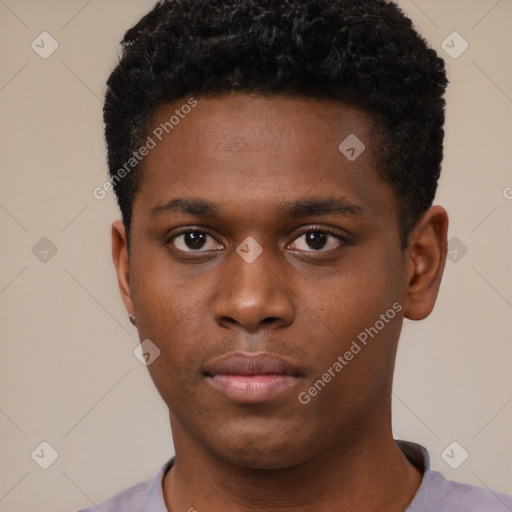 Neutral black young-adult male with short  brown hair and brown eyes