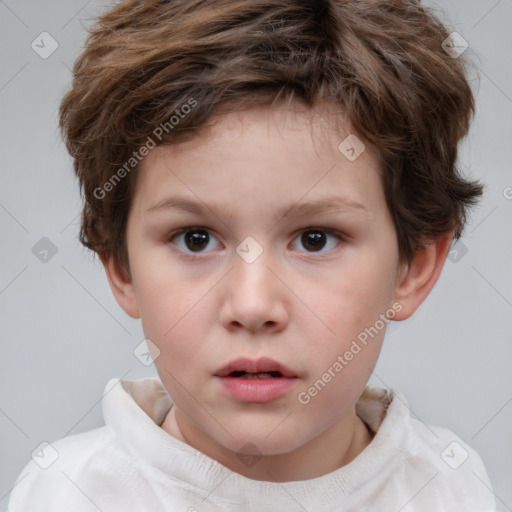 Neutral white child female with short  brown hair and brown eyes