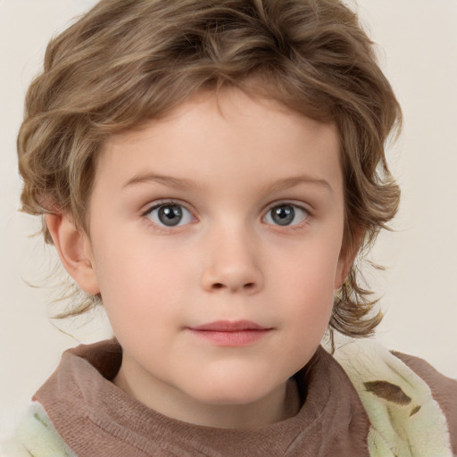 Neutral white child female with medium  brown hair and grey eyes