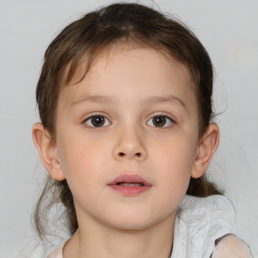 Neutral white child female with medium  brown hair and brown eyes