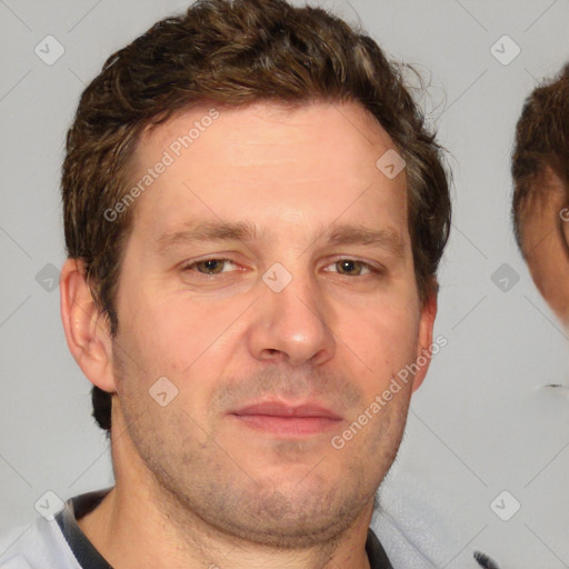 Neutral white adult male with short  brown hair and brown eyes