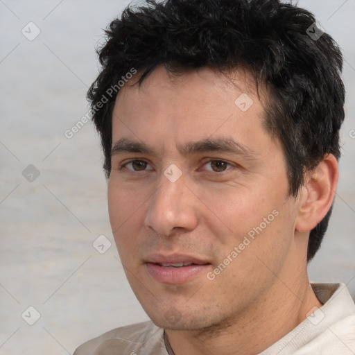 Neutral white adult male with short  brown hair and brown eyes