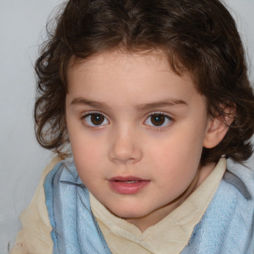 Neutral white child female with medium  brown hair and brown eyes