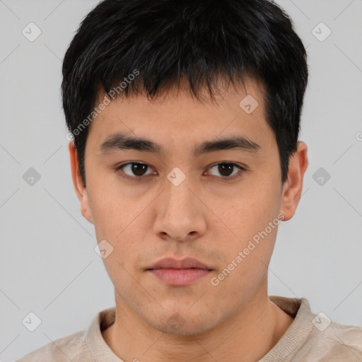 Neutral asian young-adult male with short  black hair and brown eyes