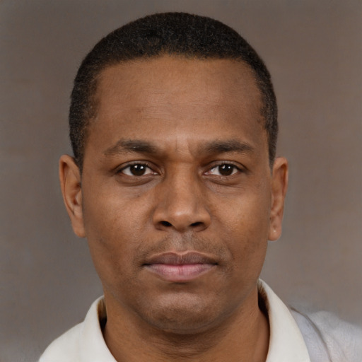Neutral black young-adult male with short  brown hair and brown eyes