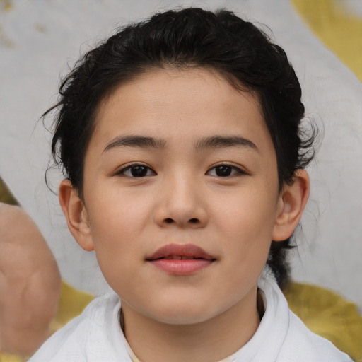Neutral white child female with short  brown hair and brown eyes