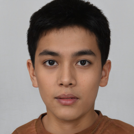 Neutral asian young-adult male with short  black hair and brown eyes