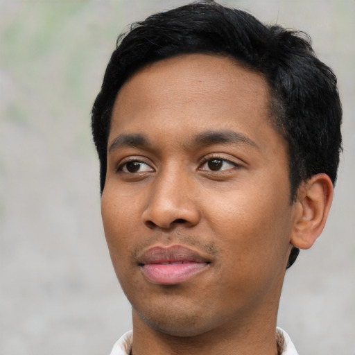 Neutral asian young-adult male with short  black hair and brown eyes