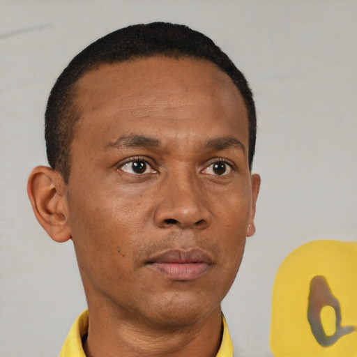Neutral black young-adult male with short  brown hair and brown eyes