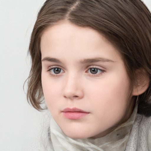 Neutral white child female with medium  brown hair and brown eyes