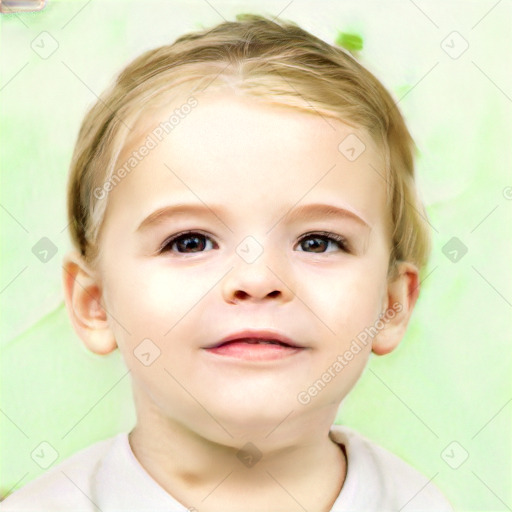 Joyful white child female with short  brown hair and brown eyes