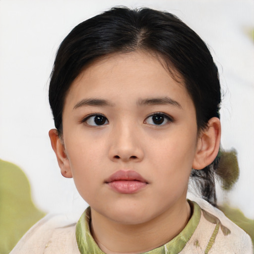 Neutral asian child female with medium  brown hair and brown eyes
