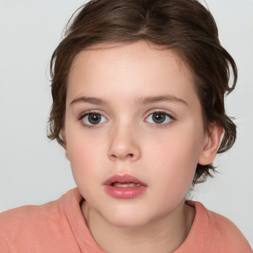 Neutral white child female with medium  brown hair and brown eyes