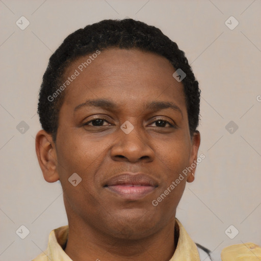 Neutral latino young-adult female with short  brown hair and brown eyes