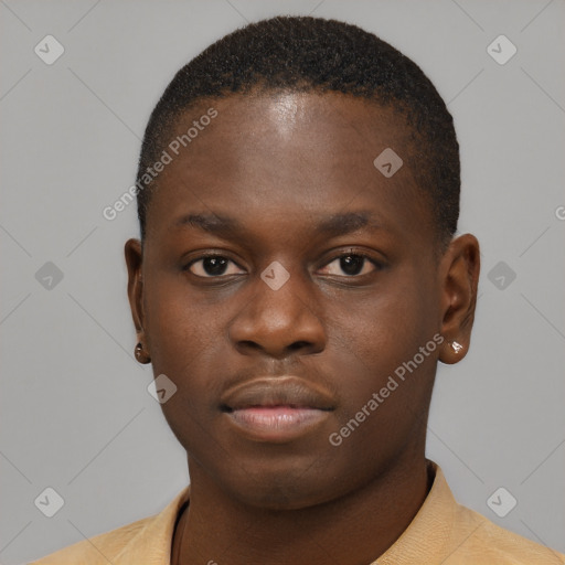 Neutral black young-adult male with short  brown hair and brown eyes