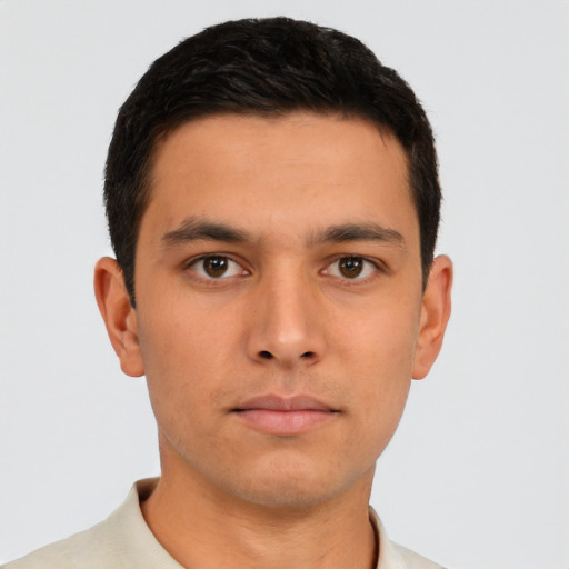 Neutral asian young-adult male with short  brown hair and brown eyes