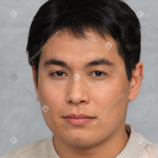 Neutral asian young-adult male with short  brown hair and brown eyes