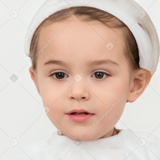 Neutral white child female with short  brown hair and brown eyes