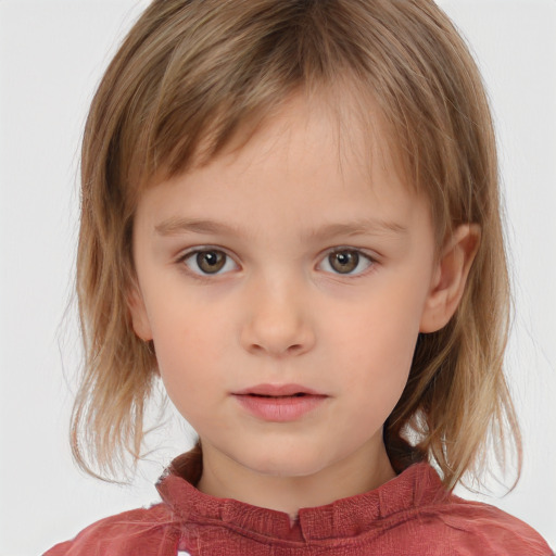 Neutral white child female with medium  brown hair and grey eyes