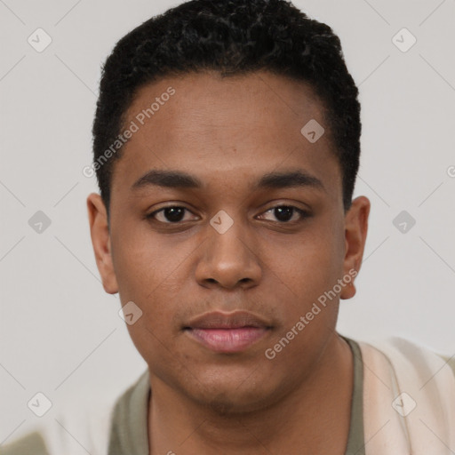 Neutral black young-adult male with short  brown hair and brown eyes