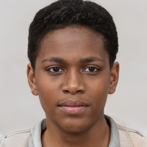 Neutral black young-adult female with short  brown hair and brown eyes