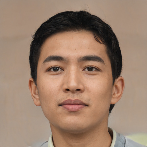 Neutral asian young-adult male with short  brown hair and brown eyes