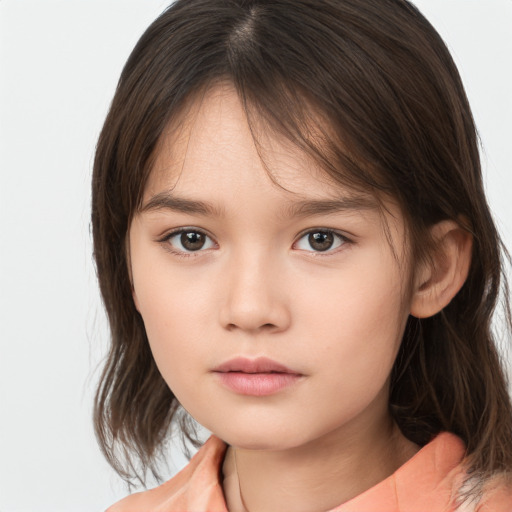 Neutral white child female with medium  brown hair and brown eyes