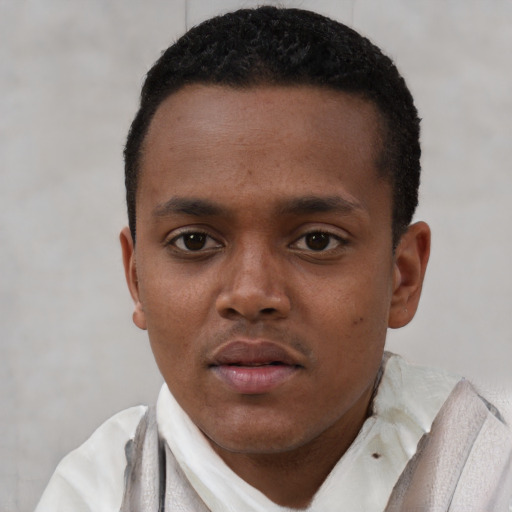 Neutral black young-adult male with short  brown hair and brown eyes