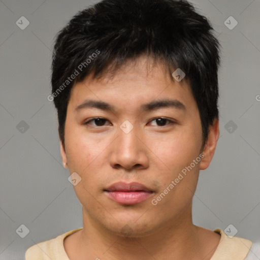 Neutral asian young-adult male with short  brown hair and brown eyes