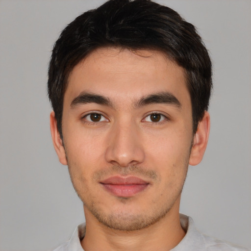 Neutral asian young-adult male with short  brown hair and brown eyes