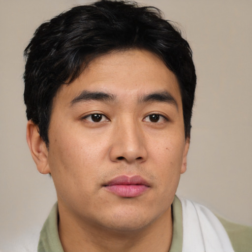 Neutral asian young-adult male with short  brown hair and brown eyes