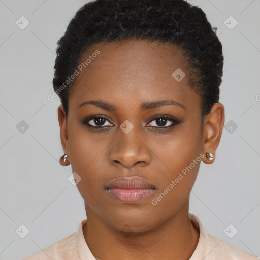 Neutral black young-adult female with short  brown hair and brown eyes