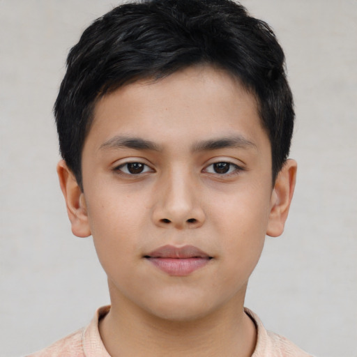 Neutral asian child male with short  brown hair and brown eyes