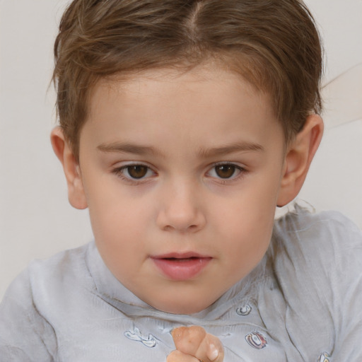 Neutral white child female with short  brown hair and brown eyes