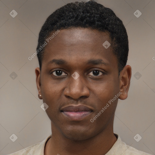 Neutral black young-adult male with short  brown hair and brown eyes