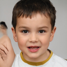 Joyful white child male with short  brown hair and brown eyes