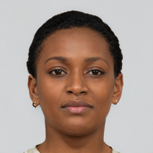 Neutral black young-adult female with short  brown hair and brown eyes