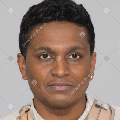 Neutral latino young-adult male with short  brown hair and brown eyes