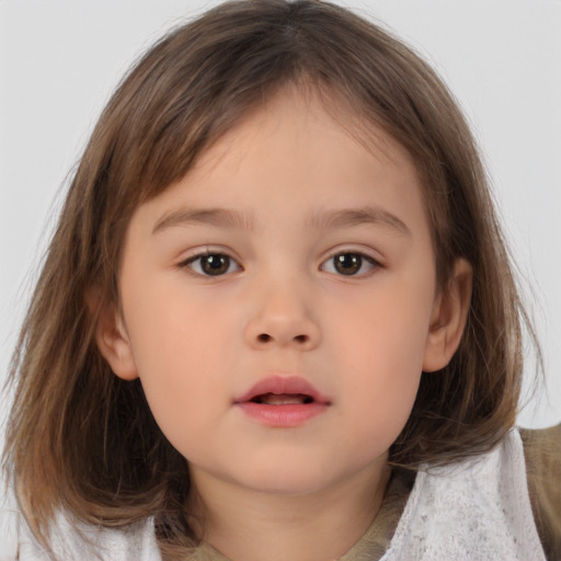 Neutral white child female with medium  brown hair and brown eyes