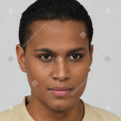 Neutral black young-adult male with short  brown hair and brown eyes