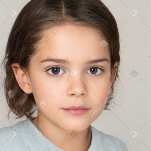 Neutral white child female with medium  brown hair and brown eyes