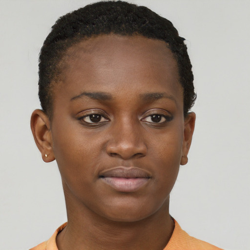 Neutral black young-adult female with short  brown hair and brown eyes