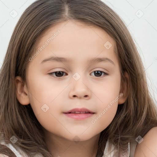 Neutral white child female with long  brown hair and brown eyes