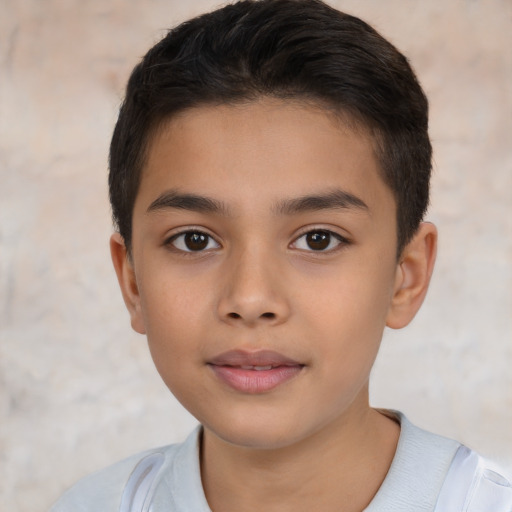 Neutral latino child male with short  brown hair and brown eyes