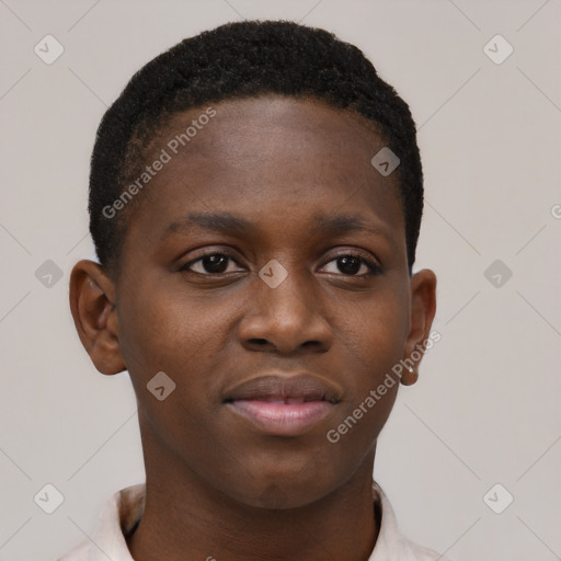 Neutral black young-adult female with short  brown hair and brown eyes