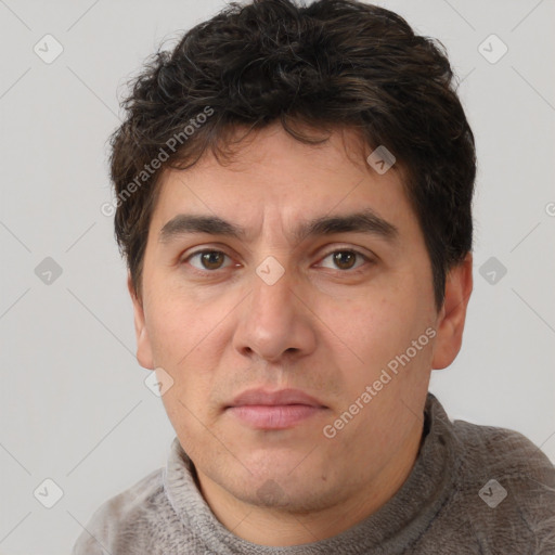 Neutral white adult male with short  brown hair and brown eyes