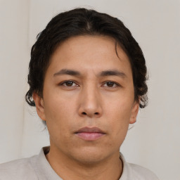 Neutral asian young-adult male with short  brown hair and brown eyes