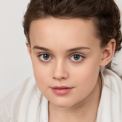 Neutral white child female with short  brown hair and brown eyes