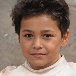 Joyful white child male with short  brown hair and brown eyes